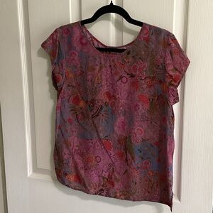 Tianello Pink Floral Short-Sleeve Scoop-Neck Blouse